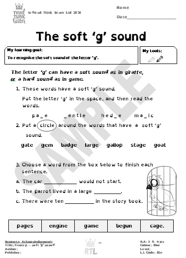 Generic The Soft g Sound Read Think Learn