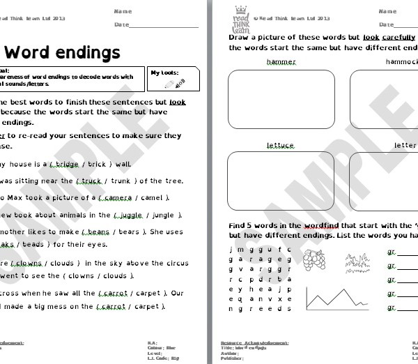 Generic – Word endings – Read Think Learn