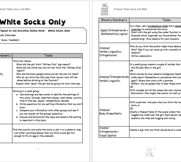 White Socks Only Read Think Learn