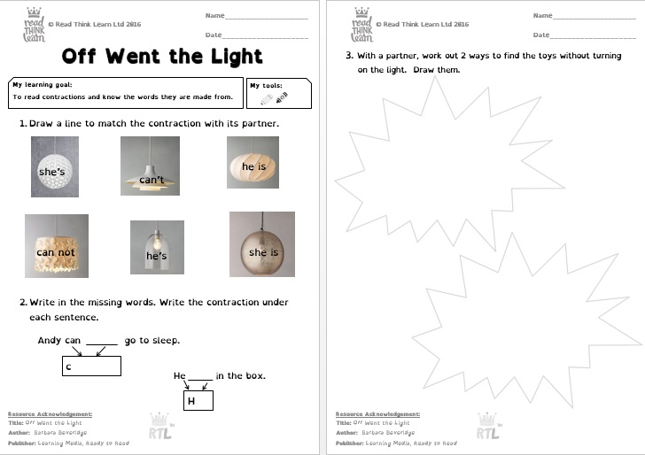 Off Went the Light Read Think Learn